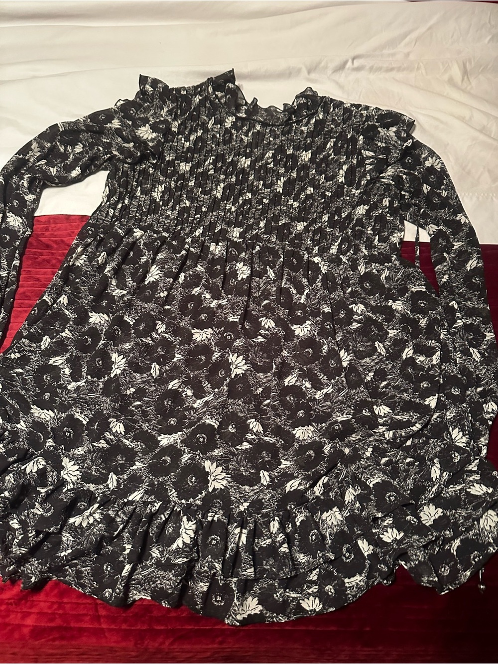 Free people these dreams black and white floral mini dress long sleeve large